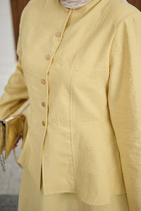 Çıtçıtlı Dikiş Detay Etekli Takım Sarı