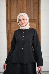 Çıtçıtlı Dikiş Detay Etekli Takım Siyah