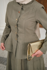 Çıtçıtlı Dikiş Detay Etekli Takım Yeşil