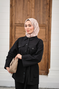 Çıtçıtlı Gabardin Bel bağlamalı takım Siyah