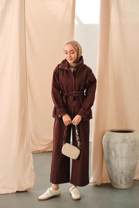 Çıtçıtlı Gabardin Takım Kahverengi