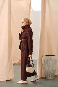 Çıtçıtlı Gabardin Takım Kahverengi