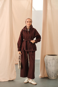 Çıtçıtlı Gabardin Takım Kahverengi