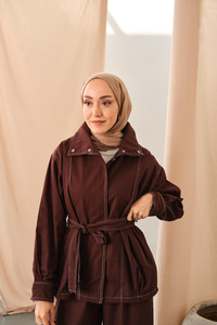 Çıtçıtlı Gabardin Takım Kahverengi