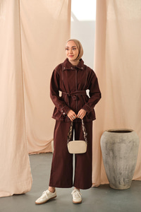 Çıtçıtlı Gabardin Takım Kahverengi