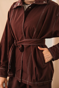 Çıtçıtlı Gabardin Takım Kahverengi