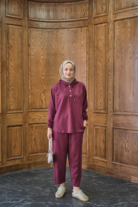 Çıtçıtlı İkili Takım Bordo