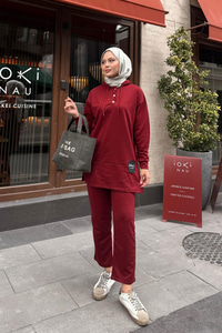 Çıtçıtlı İkili Takım Bordo