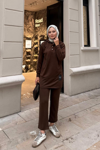 Çıtçıtlı İkili Takım Kahverengi