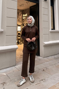 Çıtçıtlı İkili Takım Kahverengi