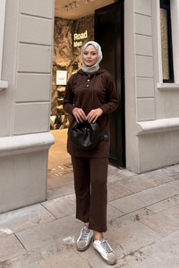 Çıtçıtlı İkili Takım Kahverengi