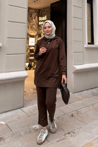 Çıtçıtlı İkili Takım Kahverengi