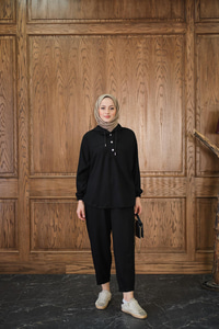 Çıtçıtlı İkili Takım Siyah