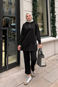 Çıtçıtlı İkili Takım Siyah