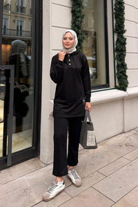 Çıtçıtlı İkili Takım Siyah