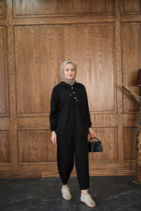 Çıtçıtlı İkili Takım Siyah