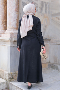 Çıtçıtlı Kol Elbise Siyah