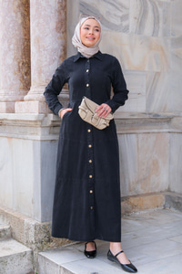 Çıtçıtlı Kol Elbise Siyah