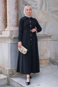 Çıtçıtlı Kol Elbise Siyah