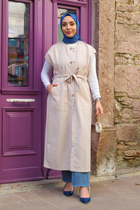 Çıtçıtlı Parçalı Su İtici Trençkot  Krem