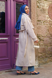 Çıtçıtlı Parçalı Su İtici Trençkot  Krem