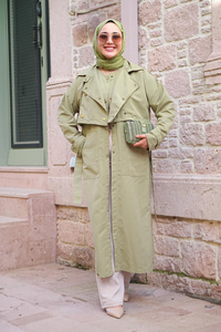 Çıtçıtlı Parçalı Su İtici Trençkot Mint Yeşil