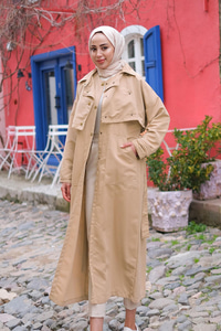 Çıtçıtlı Parçalı Su İtici Trençkot Vizon