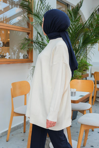 Çizgi Desen Triko Kazak Ekru