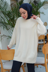 Çizgi Desen Triko Kazak Ekru