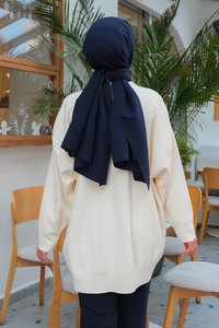 Çizgi Desen Triko Kazak Ekru