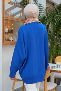 Çizgi Desen Triko Kazak Mavi