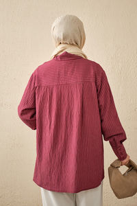 Çizgi Desenli Çift Kemerli Gömlek Bordo