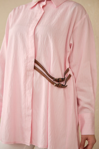 Çizgi Desenli Çift Kemerli Gömlek Pembe