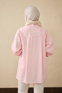 Çizgi Desenli Çift Kemerli Gömlek Pembe