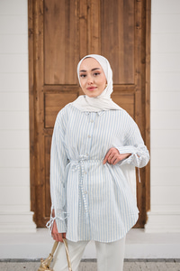 Çizgi Desenli Sim Detay Gömlek Bebe Mavi