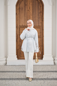 Çizgi Desenli Sim Detay Gömlek Bebe Mavi