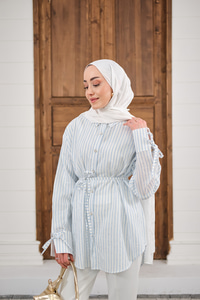 Çizgi Desenli Sim Detay Gömlek Bebe Mavi