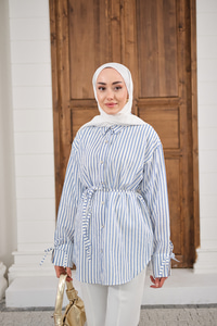 Çizgi Desenli Sim Detay Gömlek Lacivert