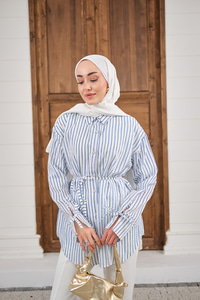 Çizgi Desenli Sim Detay Gömlek Lacivert