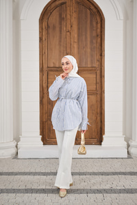 Çizgi Desenli Sim Detay Gömlek Lacivert