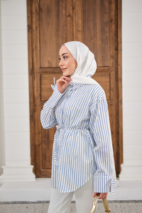 Çizgi Desenli Sim Detay Gömlek Lacivert