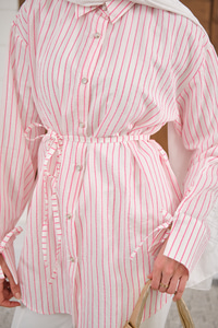 Çizgi Desenli Sim Detay Gömlek Pembe