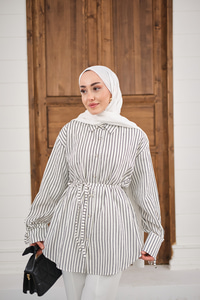 Çizgi Desenli Sim Detay Gömlek Siyah