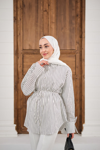 Çizgi Desenli Sim Detay Gömlek Siyah