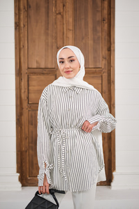 Çizgi Desenli Sim Detay Gömlek Siyah