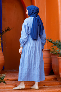 Çizgi Detay Gömlekli Takım Mavi