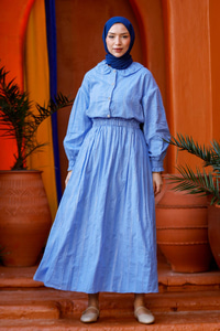 Çizgi Detay Gömlekli Takım Mavi