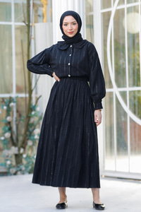 Çizgi Detay Gömlekli Takım Siyah