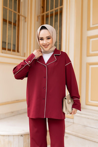 Çizgi Detay İkili Takım Bordo