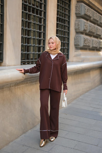 Çizgi Detay İkili Takım Kahverengi